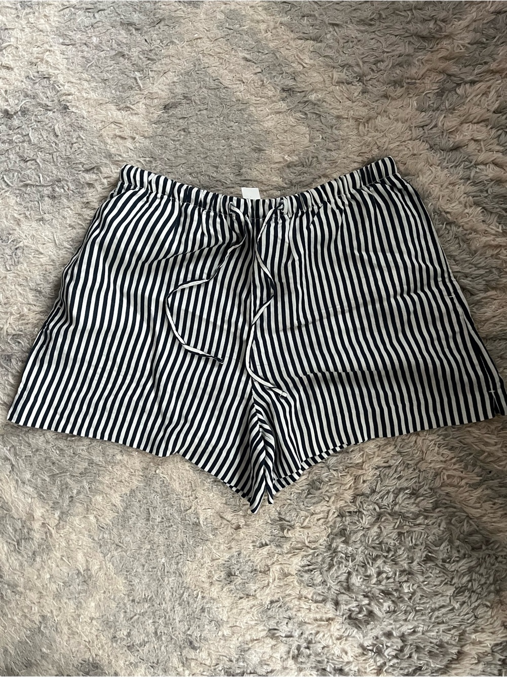 H&M Navy & White Vertical Stripe Drawstring Women's Shorts